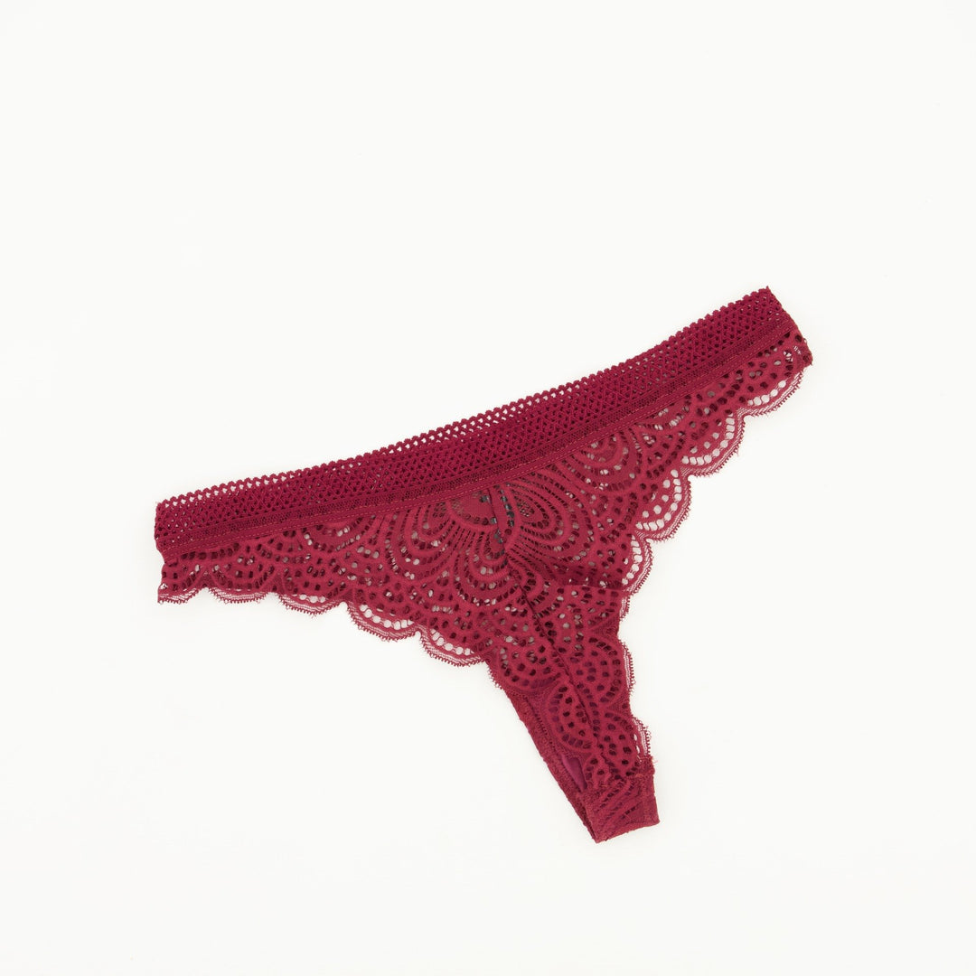 Ladies Swirl Lace G-String Panty - Winter Red