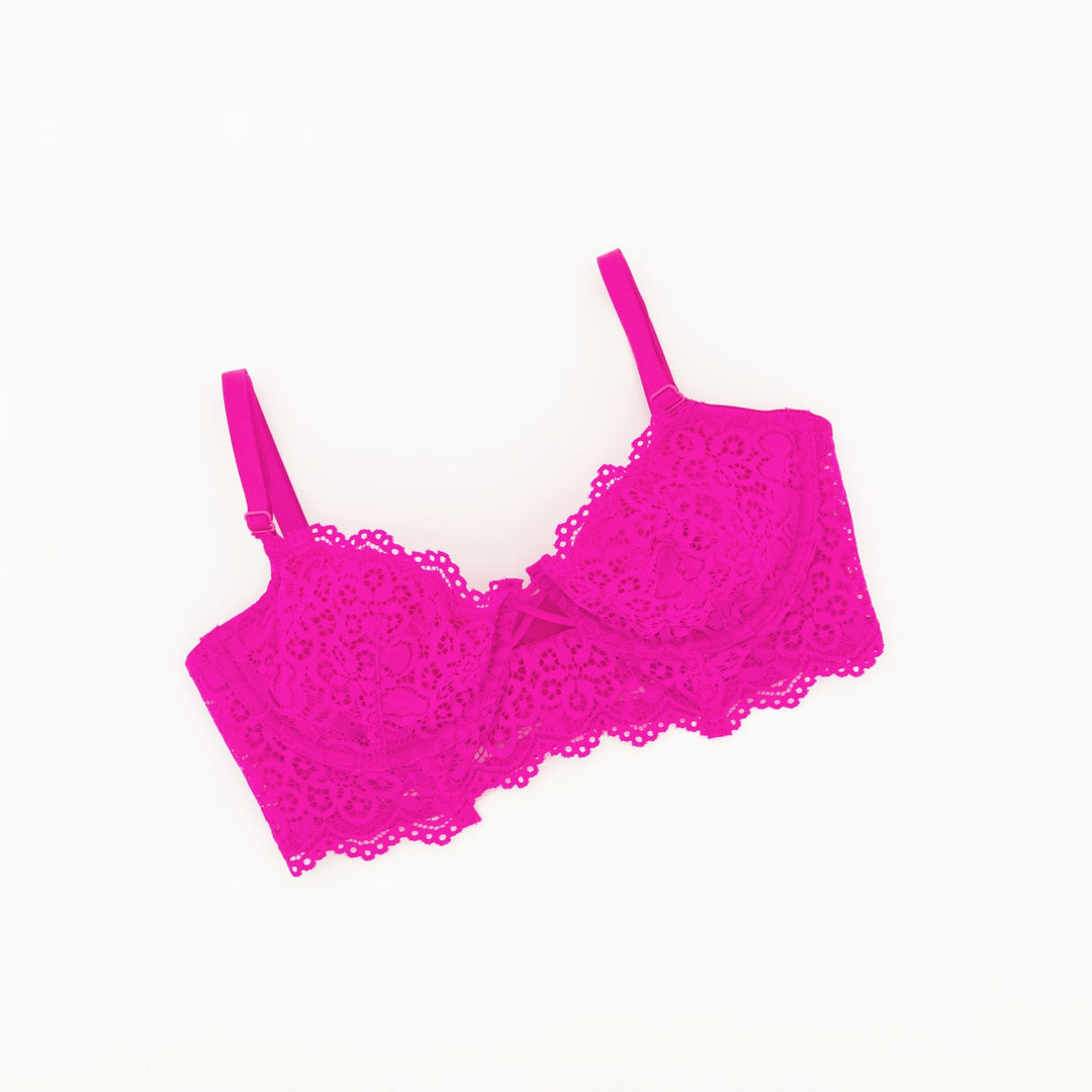 Ladies Single Lace Bra - Bright Pink