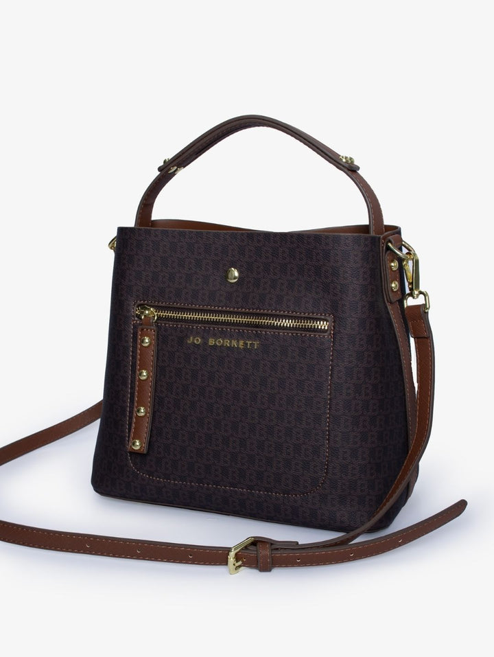 Elexi Logo Zip Front Bag - Brown