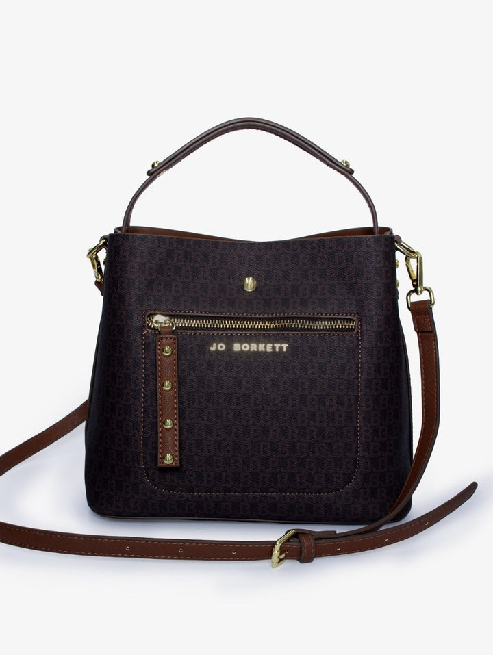 Elexi Logo Zip Front Bag - Brown