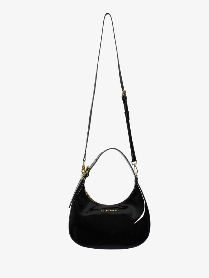 Abby Patent Leather Scooped Bag - Black