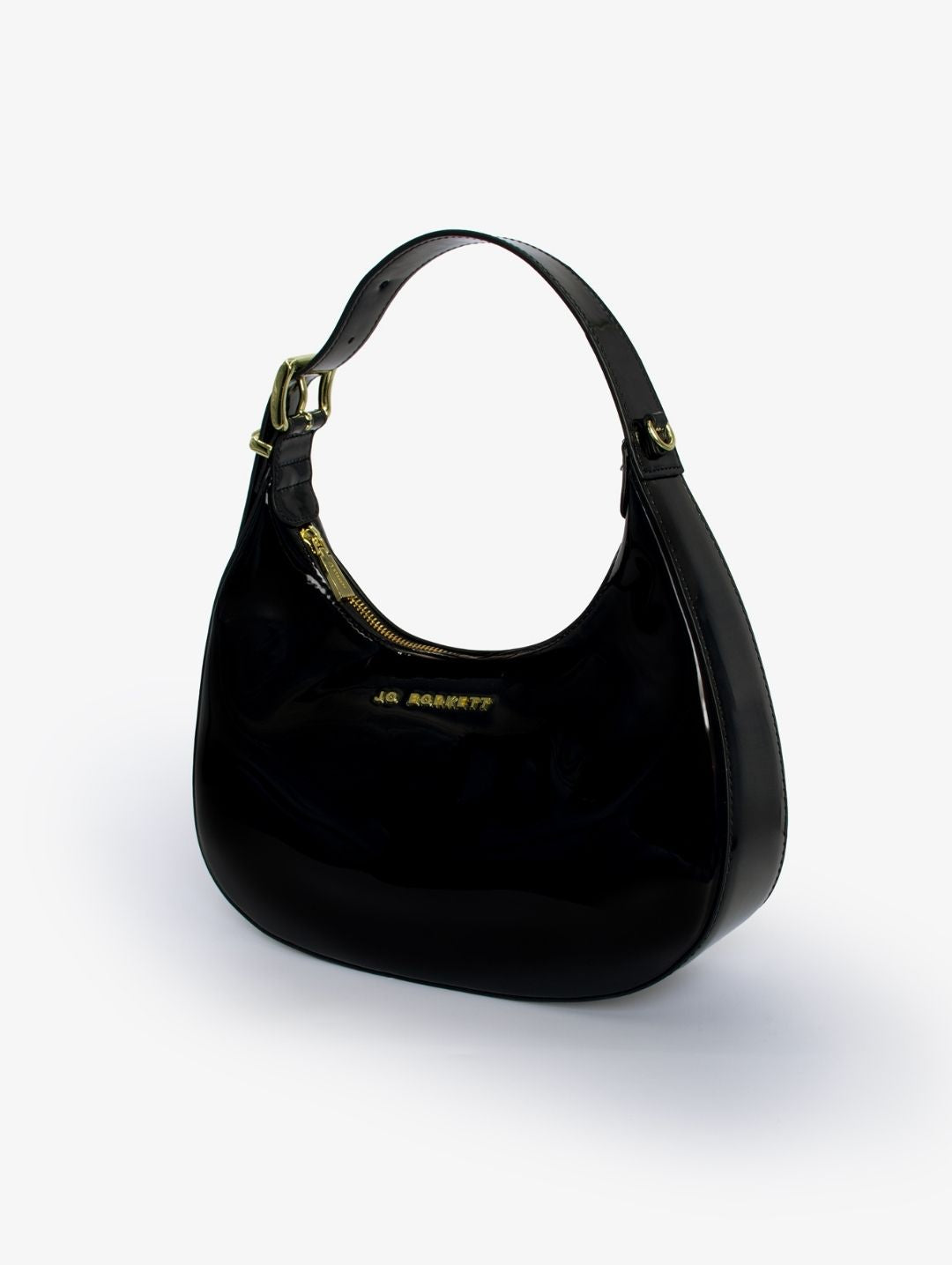 Abby Patent Leather Scooped Bag - Black