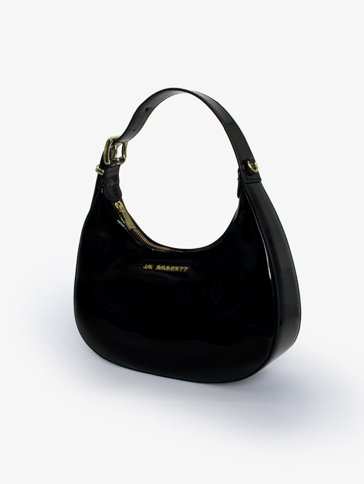 Abby Patent Leather Scooped Bag - Black