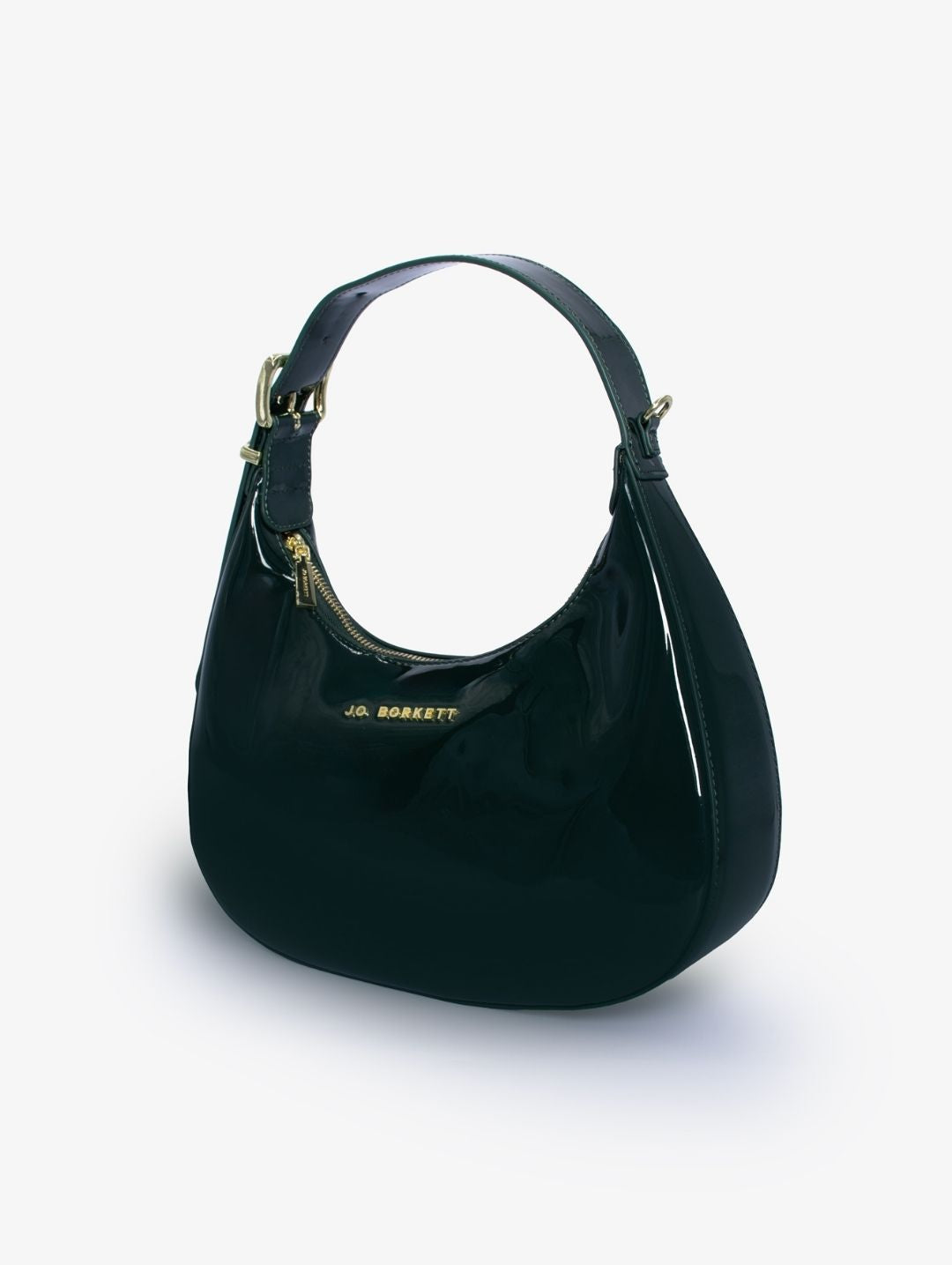 Abby Patent Leather Scooped Bag - Bottle Green