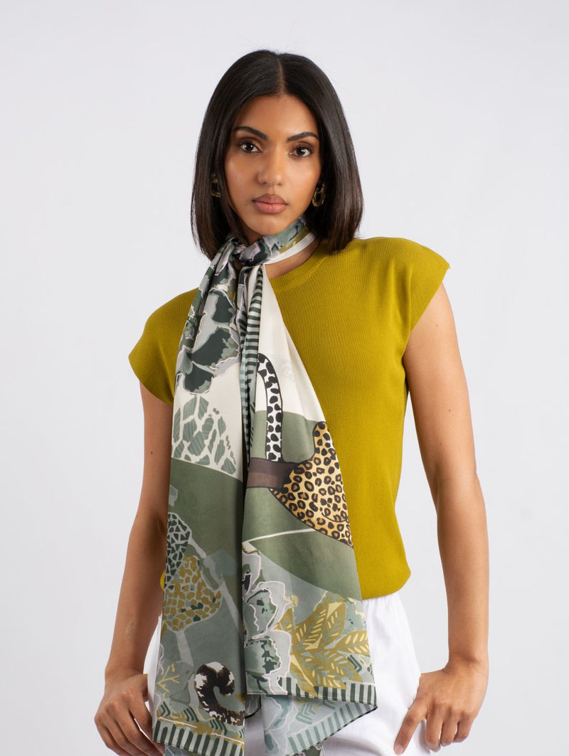 Lazy Leopard Rectangular Silk Touch Scarf - Multi