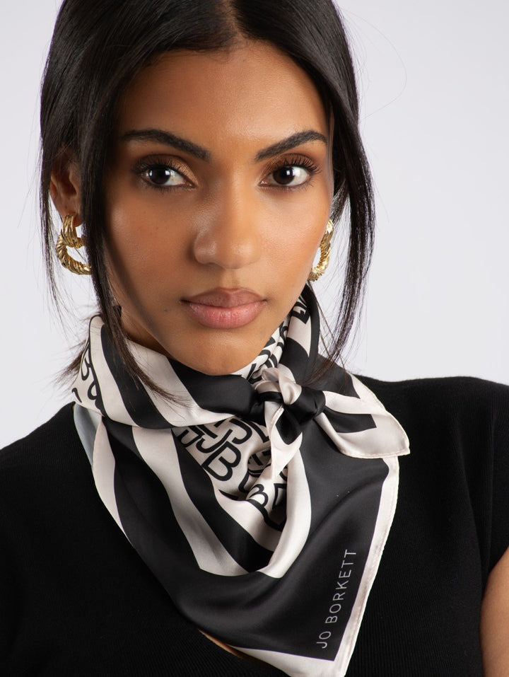Silk Touch Monogram Neckerchief - Cream/Black