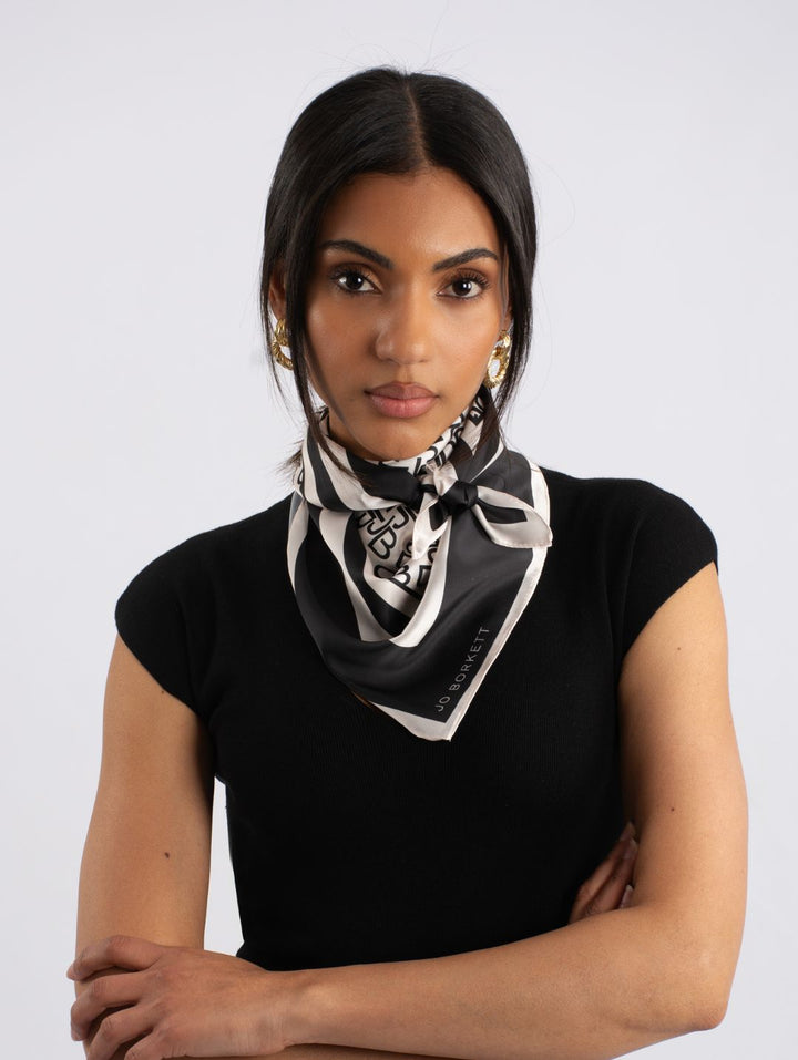 Silk Touch Monogram Neckerchief - Cream/Black