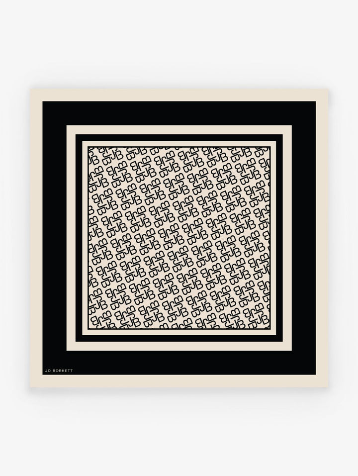 Silk Touch Monogram Neckerchief - Cream/Black