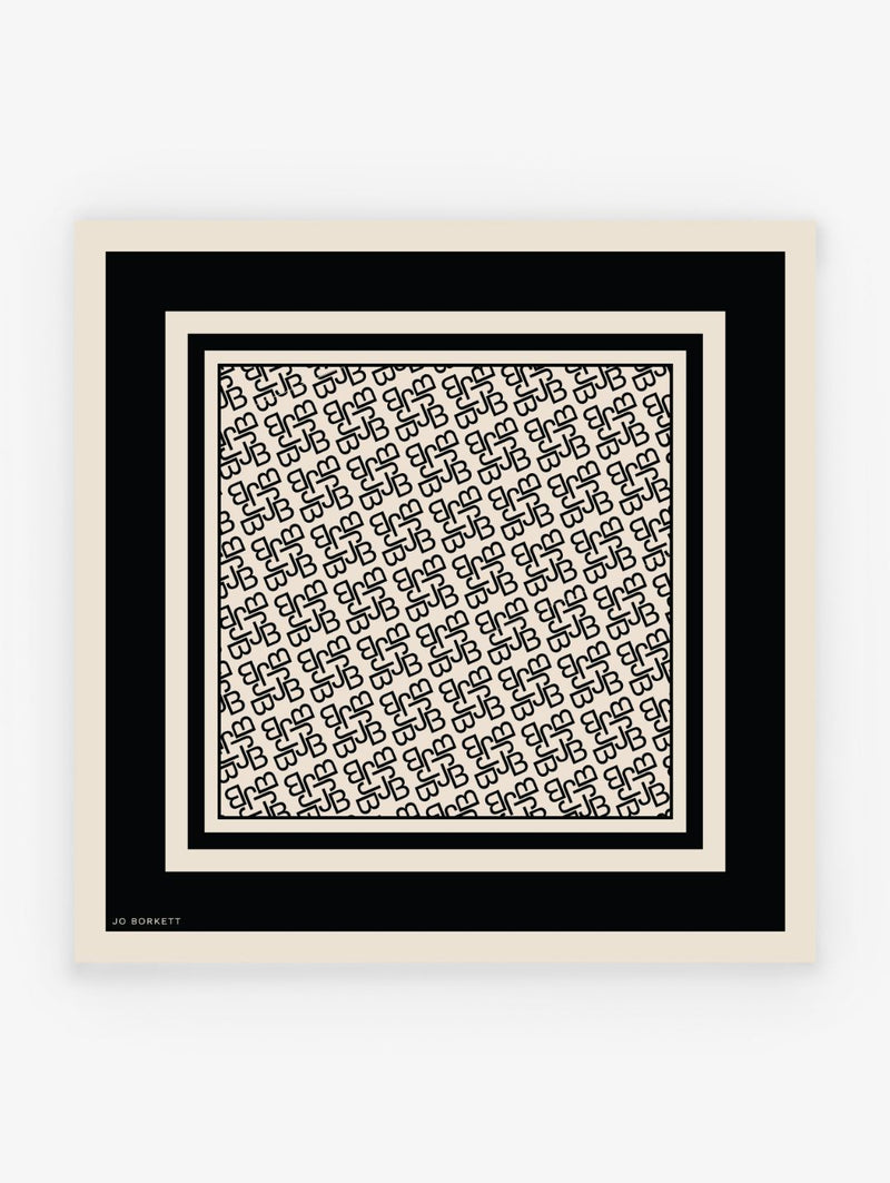 Silk Touch Monogram Neckerchief - Cream/Black