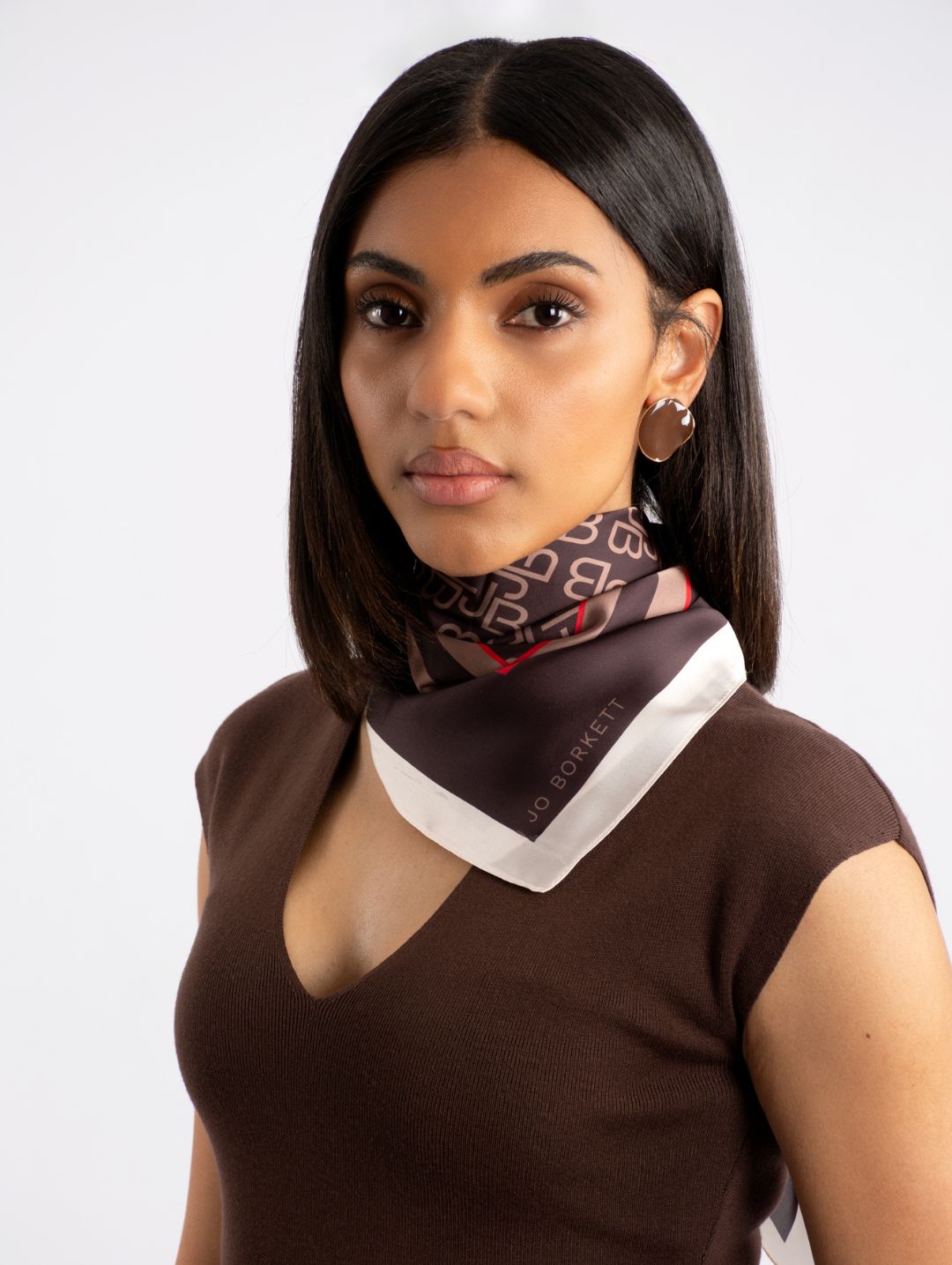 Silk Touch Monogram Neckerchief - Brown