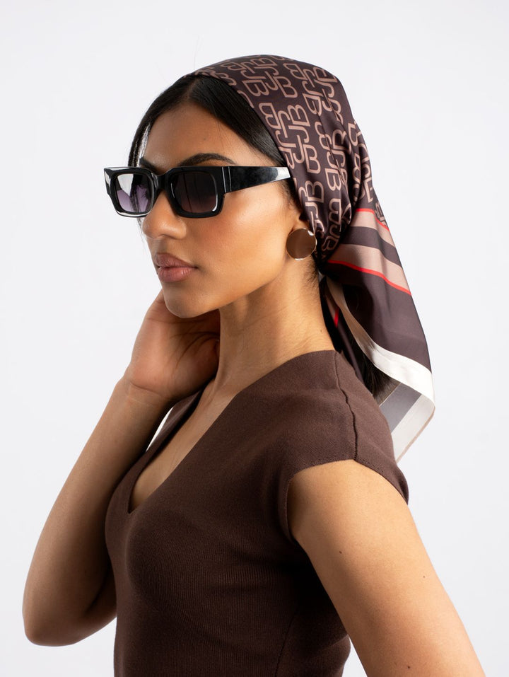 Silk Touch Monogram Neckerchief - Brown