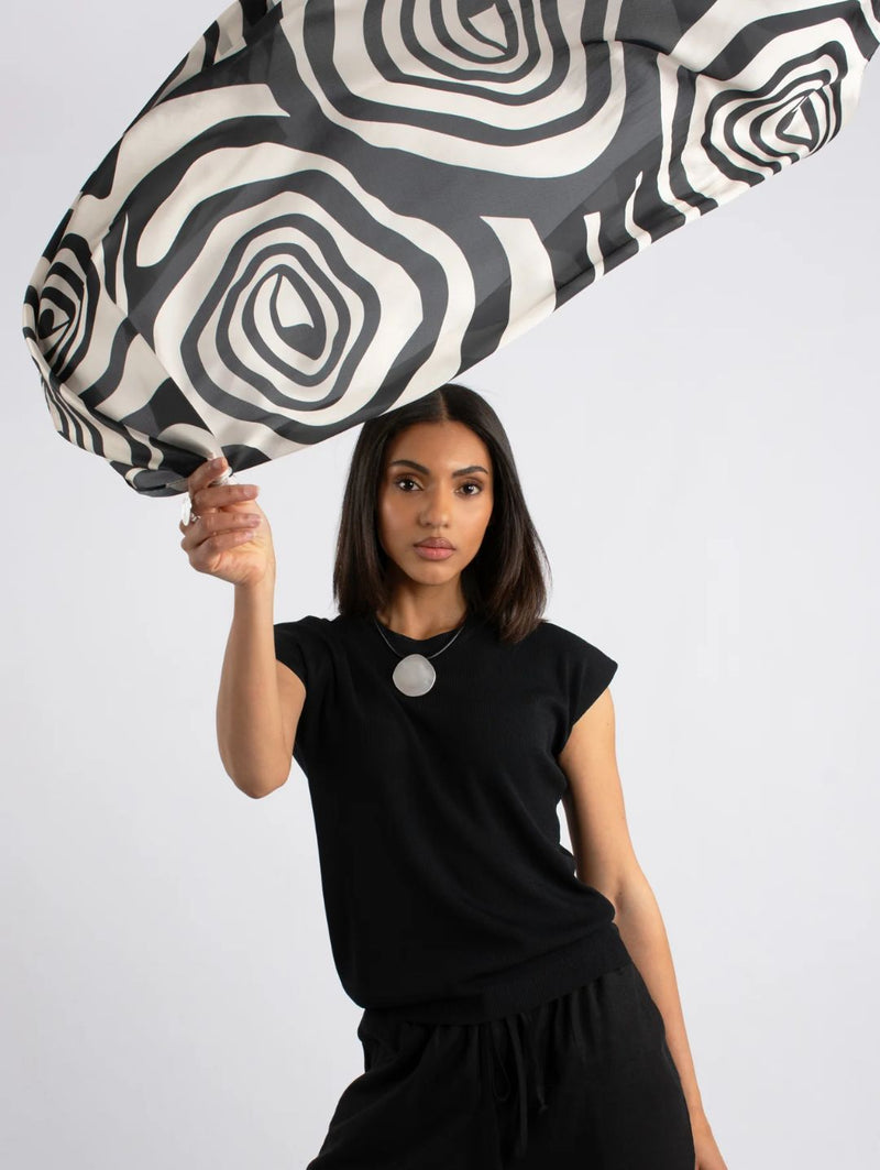 Zebra Eye Rectangular Silk Touch Scarf - Black/Cream