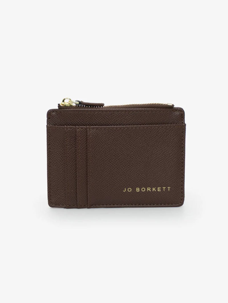 Jessica Pebble Surface Cardholder With Embossed Logo - Brown