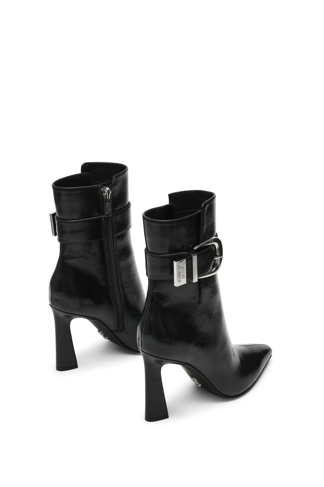 Pointy Buckle Heel Boot - Black