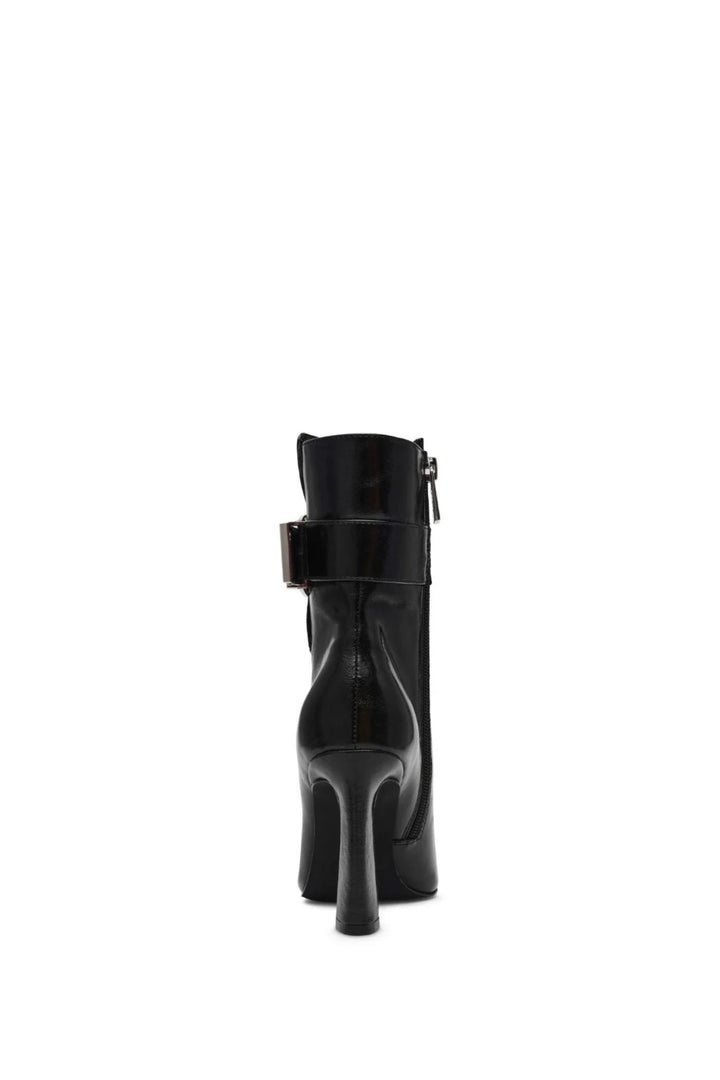 Pointy Buckle Heel Boot - Black