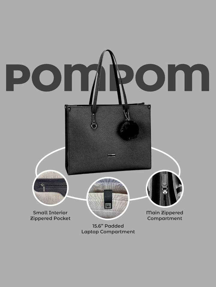 Pompom Ladies Laptop Bag - Black