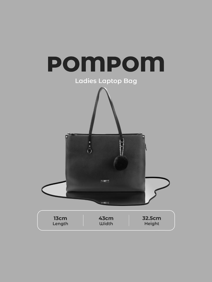 Pompom Ladies Laptop Bag - Black