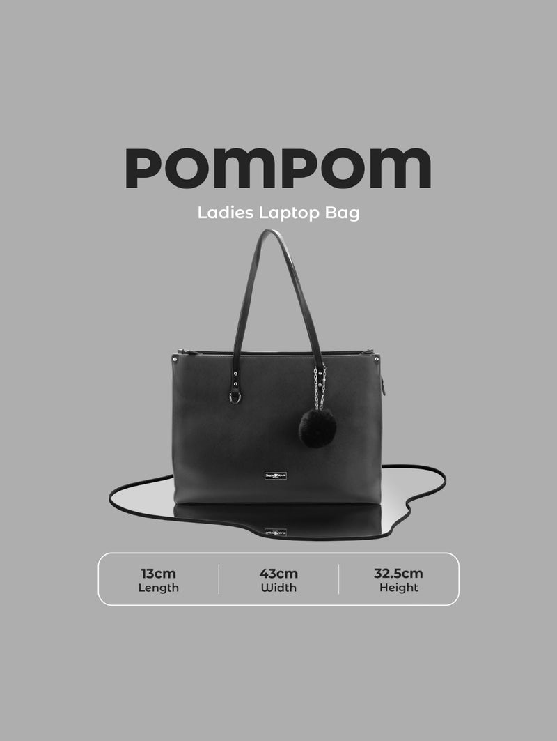 Pompom Ladies Laptop Bag - Black