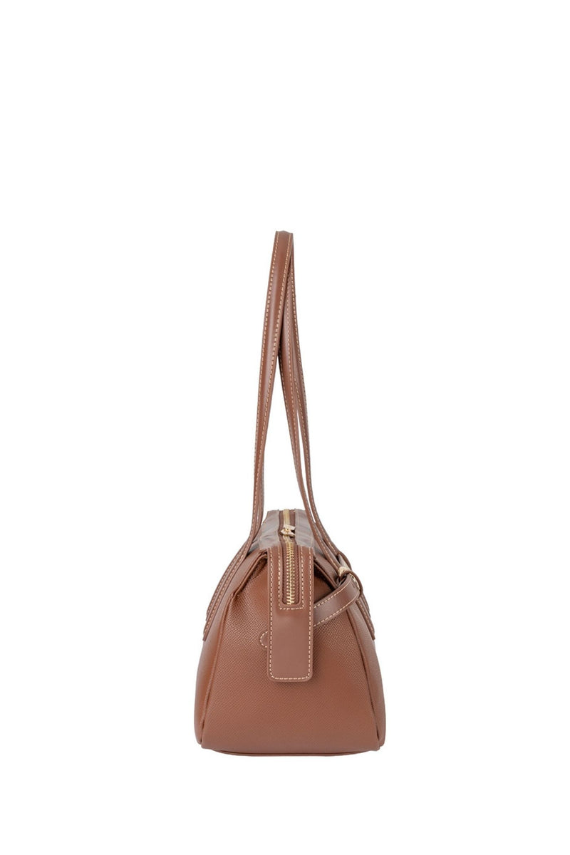 Belt Buckle Boston Bag - Brown