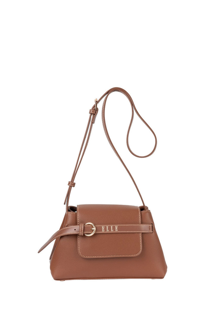 Belt Buckle Flapover Sling Bag - Brown