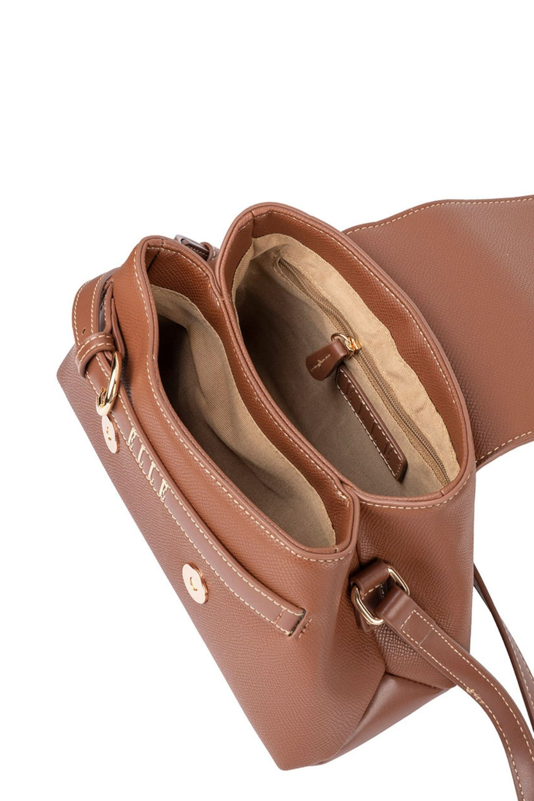 Belt Buckle Flapover Sling Bag - Brown