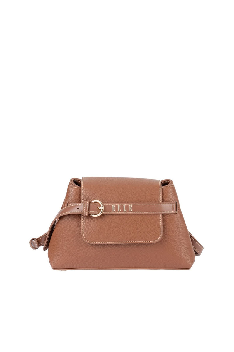 Belt Buckle Flapover Sling Bag - Brown