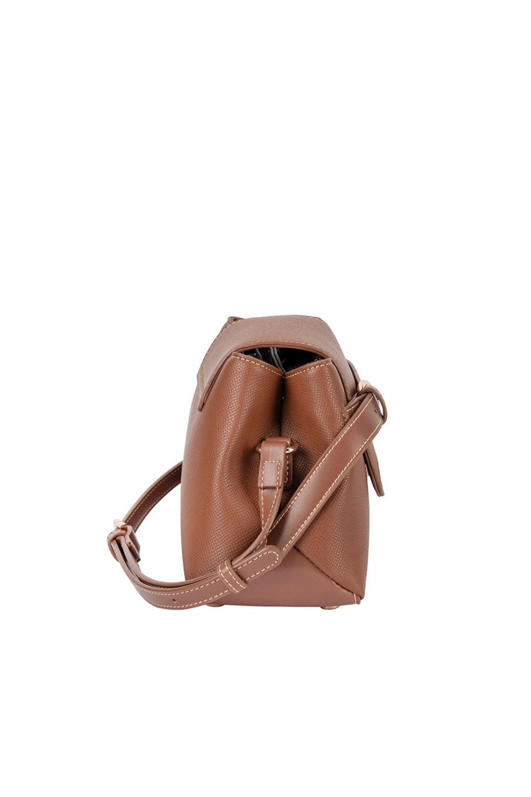 Belt Buckle Flapover Sling Bag - Brown