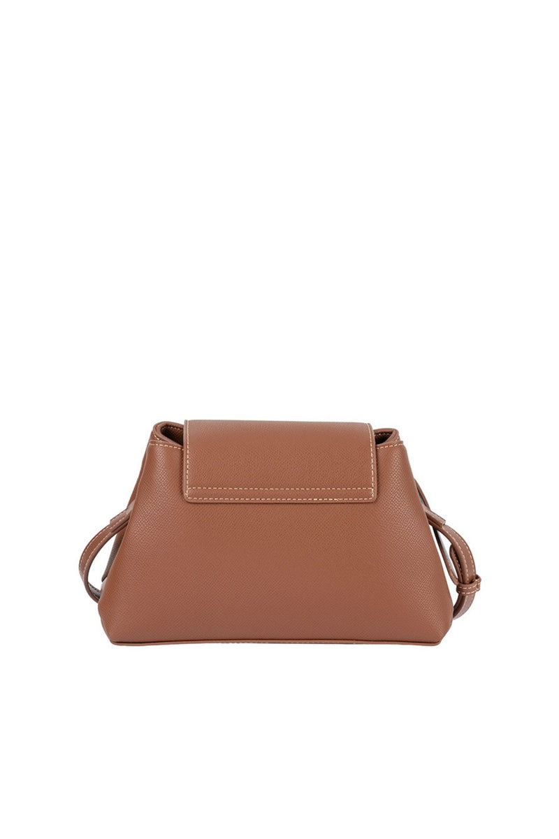 Belt Buckle Flapover Sling Bag - Brown