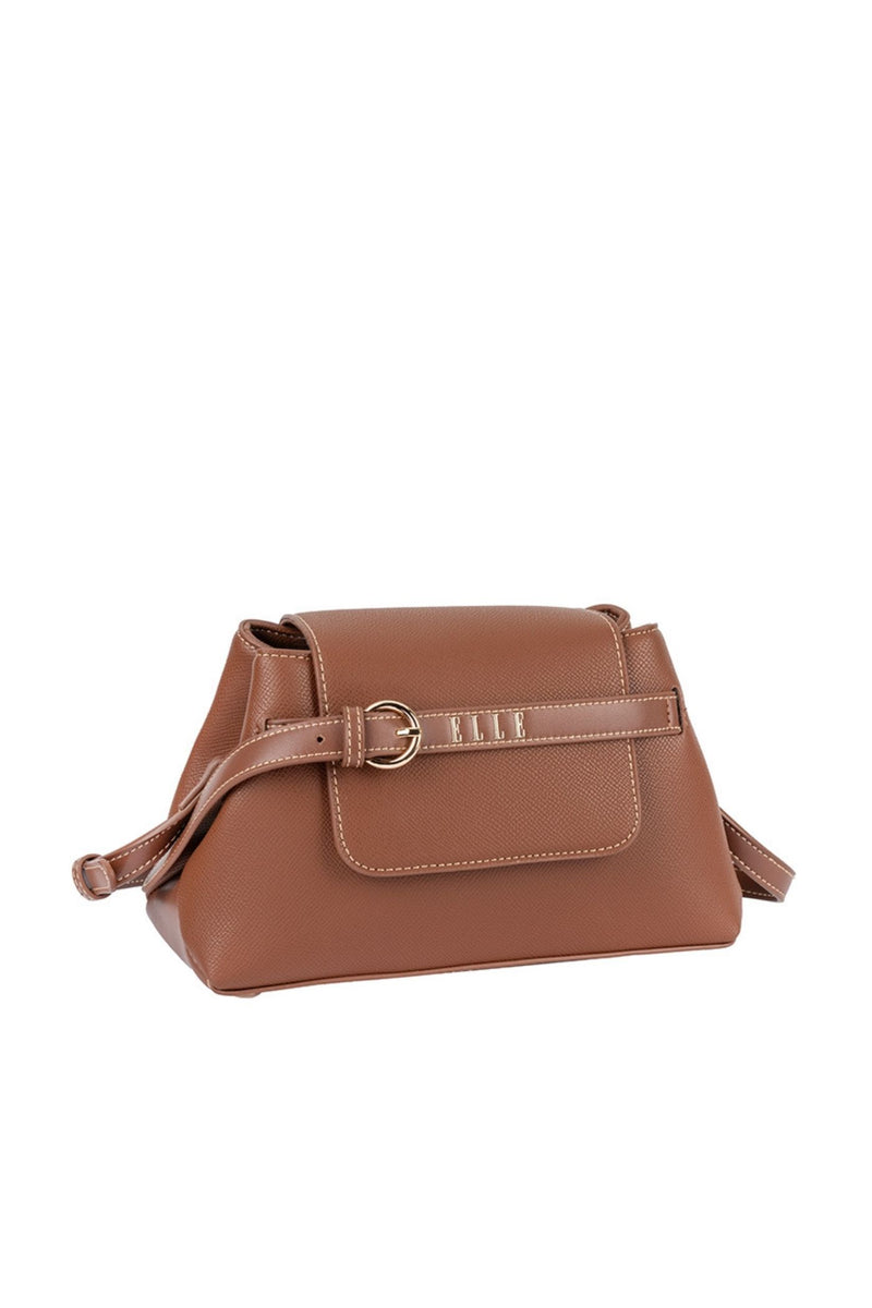 Belt Buckle Flapover Sling Bag - Brown