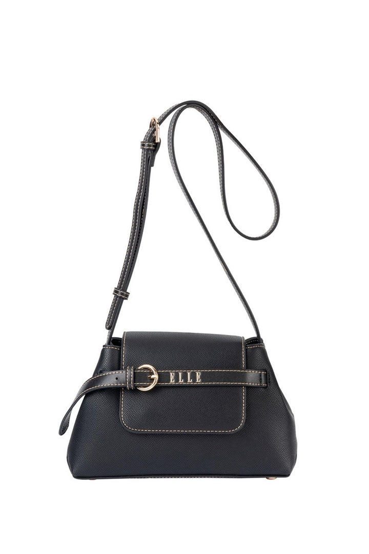 Belt Buckle Flapover Sling Bag - Black