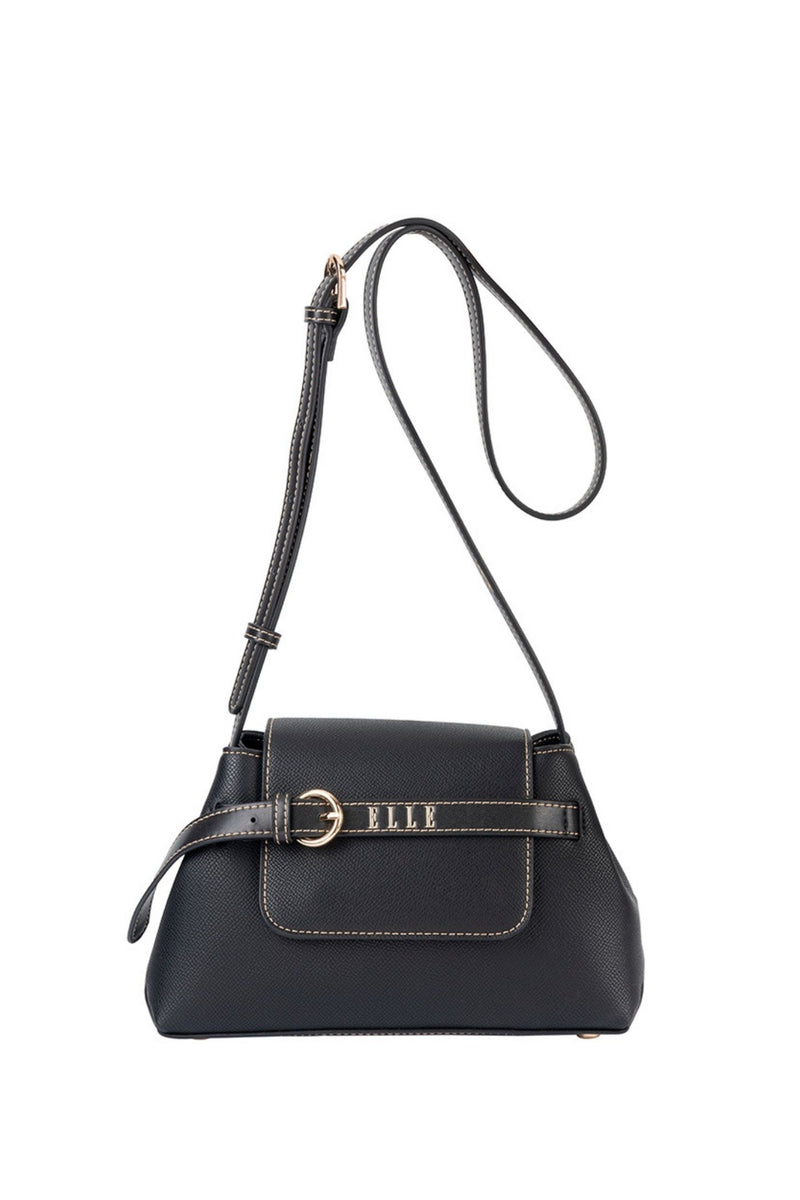 Belt Buckle Flapover Sling Bag - Black