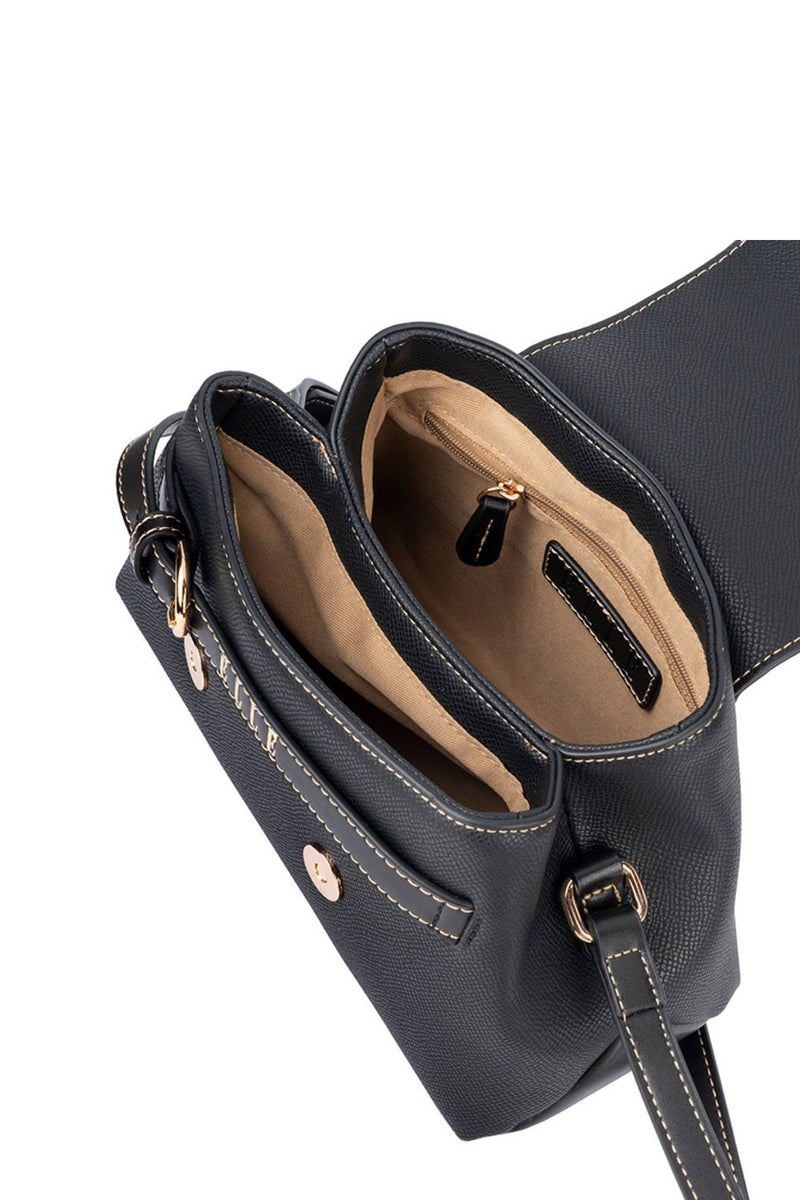 Belt Buckle Flapover Sling Bag - Black