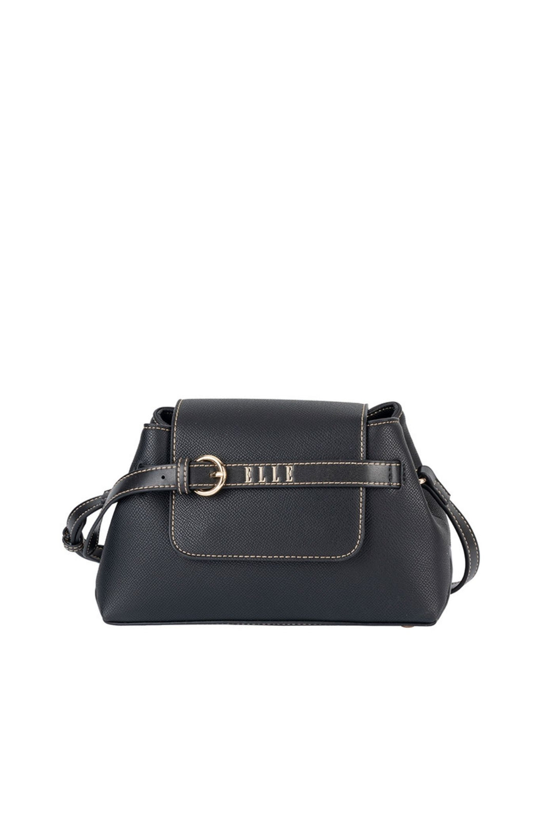 Belt Buckle Flapover Sling Bag - Black