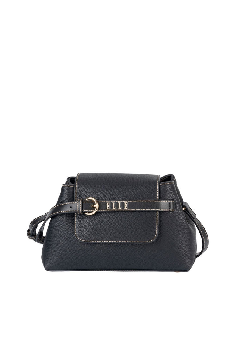 Belt Buckle Flapover Sling Bag - Black