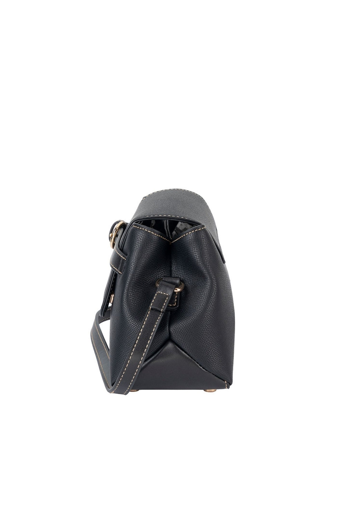 Belt Buckle Flapover Sling Bag - Black