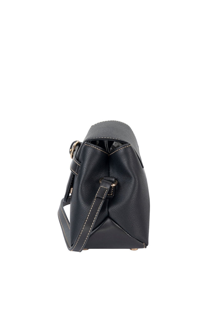 Belt Buckle Flapover Sling Bag - Black