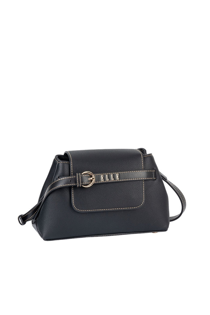 Belt Buckle Flapover Sling Bag - Black