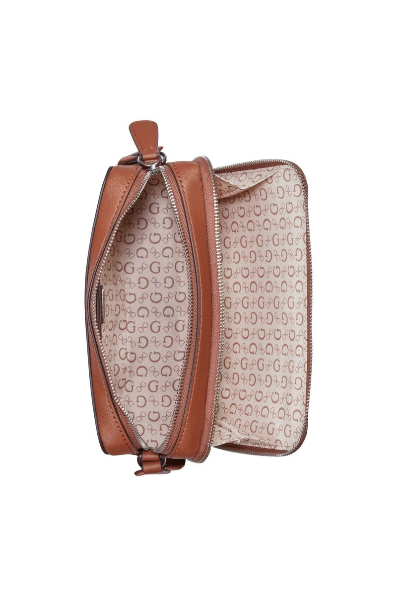 Viviette Mini Double Zip Crossbody Bag - Cognac