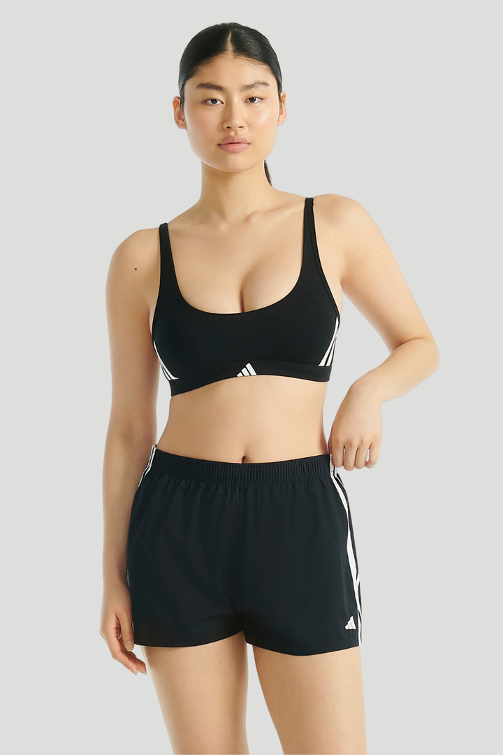 3 Stripe Scoop Bralette - Black