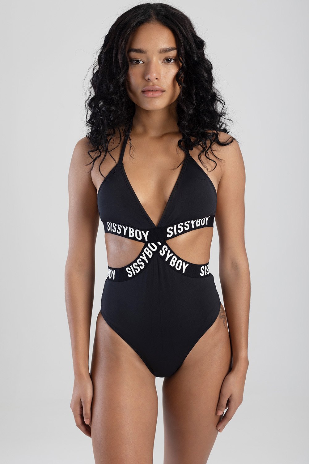 Ladies One-Piece Swimwear With Branded Elastic Detailing - Black/White