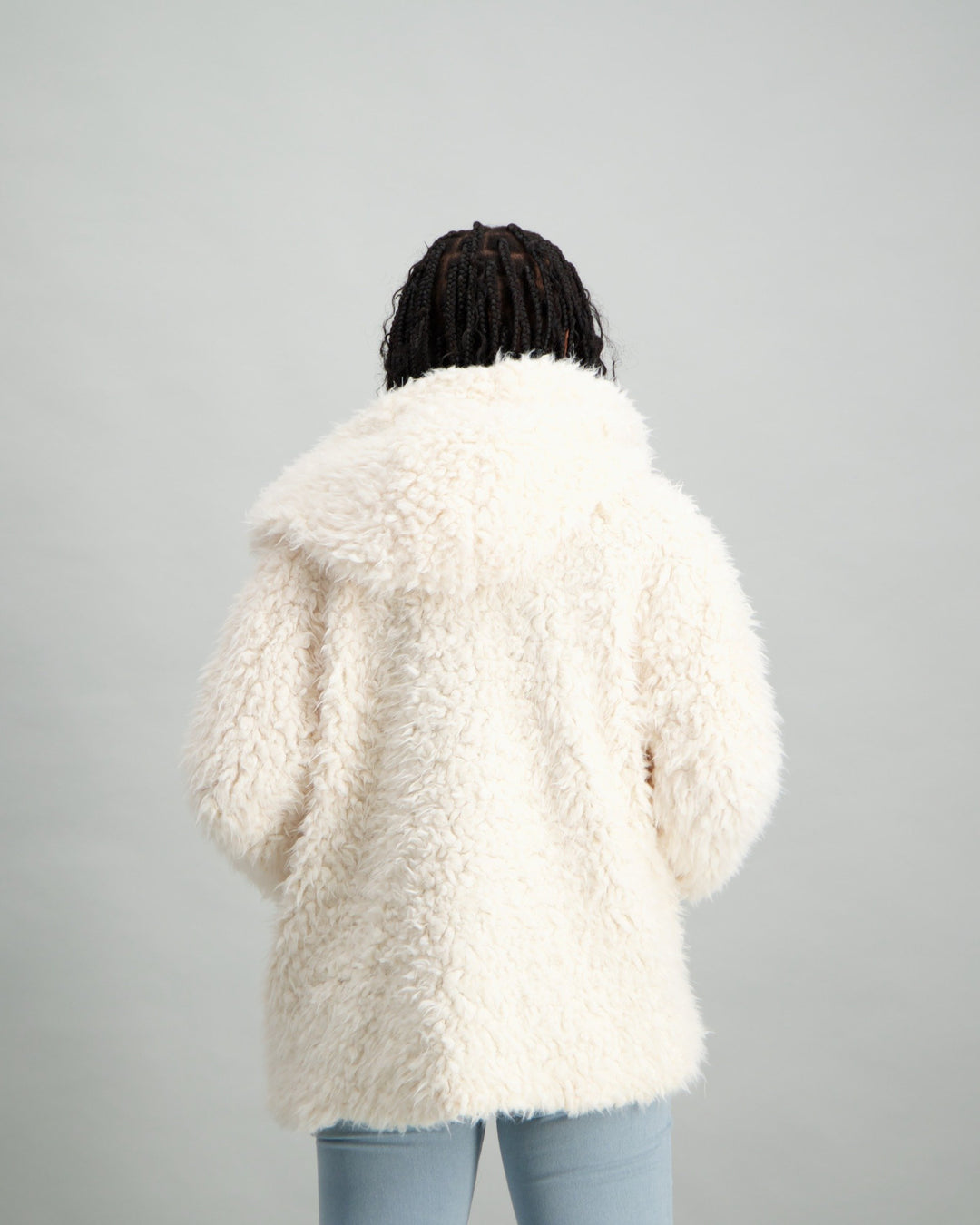 Ladies Hooded Teddy Coat - Cream