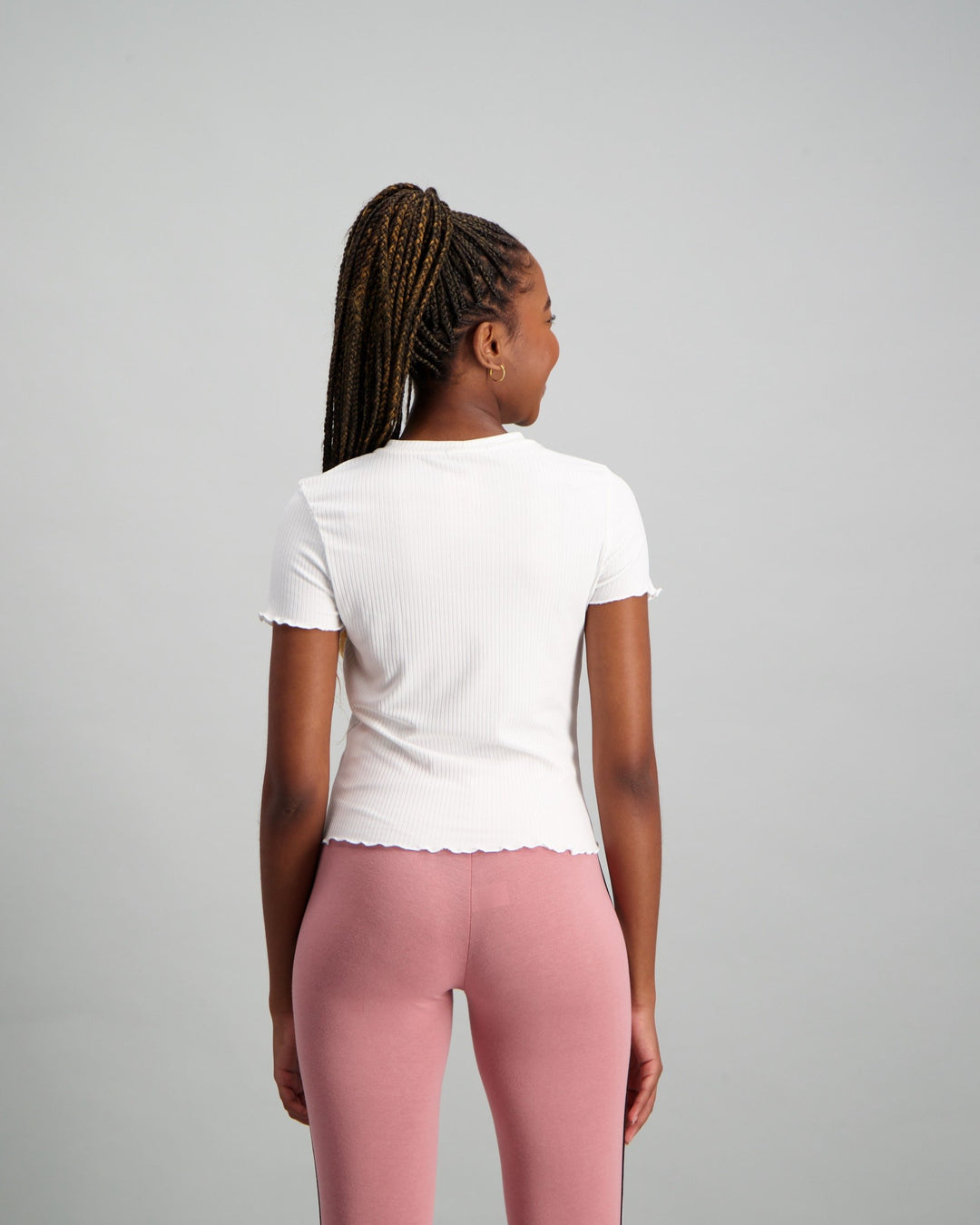 Ladies Lettuce Edge Crop Top - White