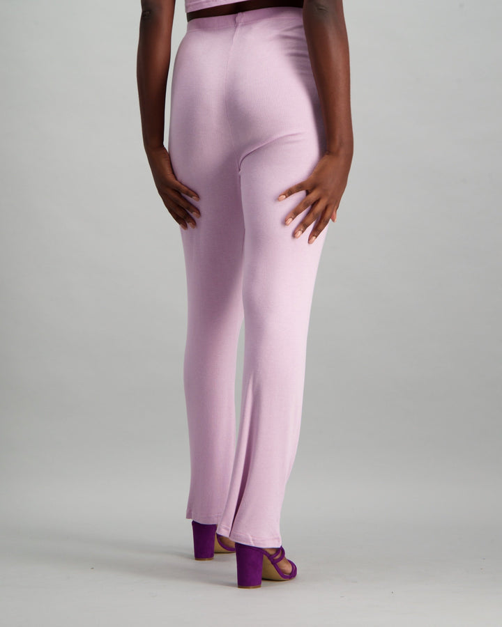 Ladies Cropped Ribbed T-Shirt and Slouchy Pyjama Pants - Mauve