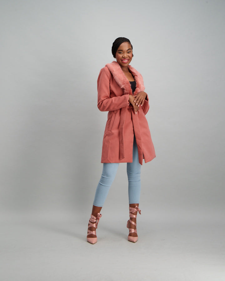 Ladies Fur Colour Melton Jacket - Blush
