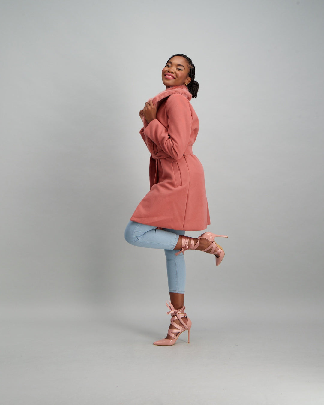 Ladies Fur Colour Melton Jacket - Blush