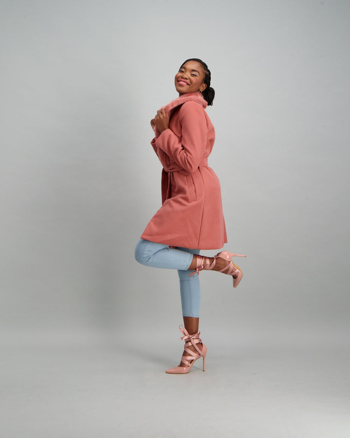 Ladies Fur Colour Melton Jacket - Blush