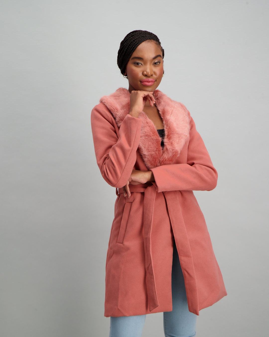 Ladies Fur Colour Melton Jacket - Blush