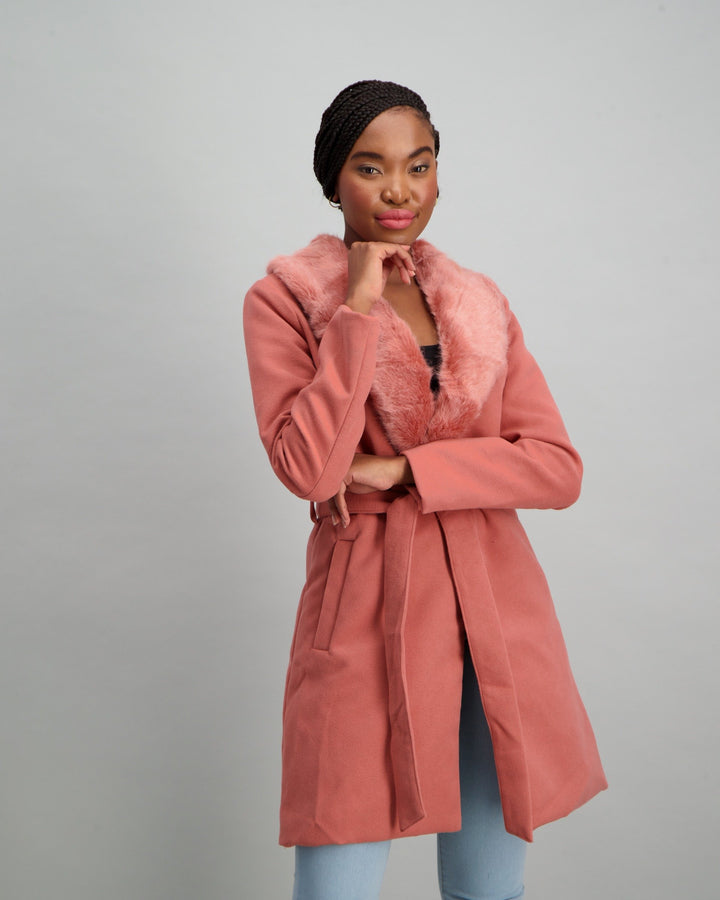 Ladies Fur Colour Melton Jacket - Blush