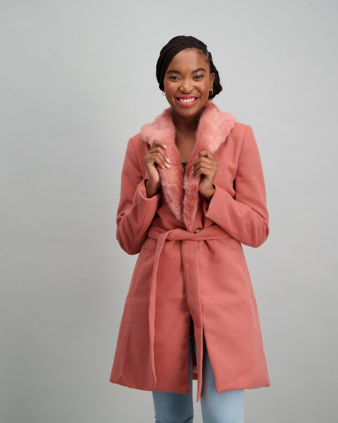 Ladies Fur Colour Melton Jacket - Blush