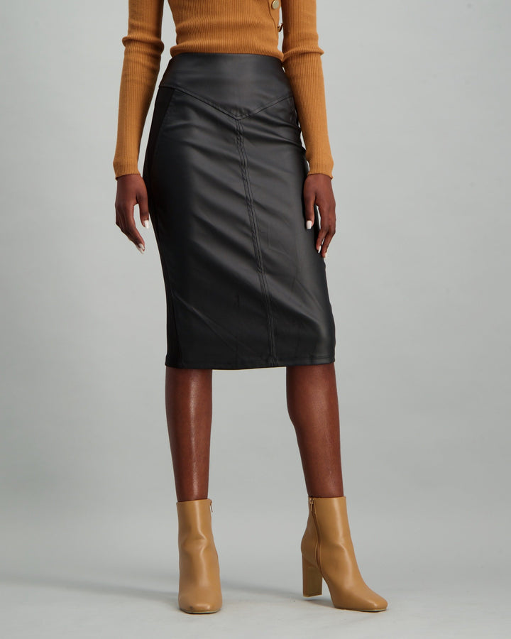 Ladies PU Scuba Pencil Skirt - Black